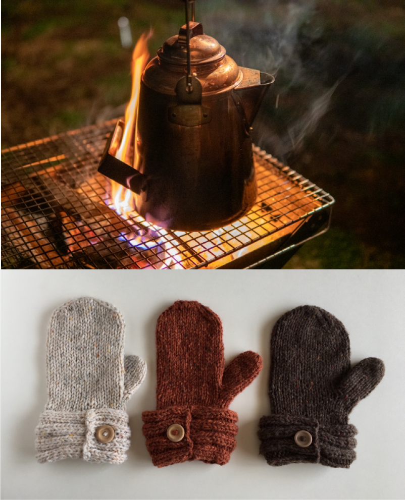 熱いヤカンと手袋の写真