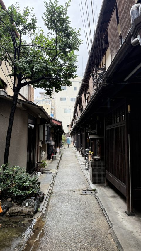 ほそい路地の両側に長屋が続いている。