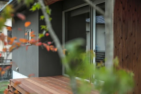 縁側。手前にはモミジなど植栽が植わっている