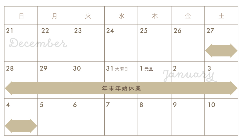 2025-2026年末年始休暇は12/27~1/4です
